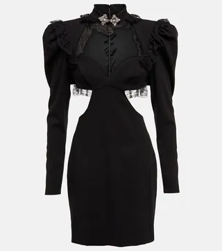 Lace-trimmed wool-blend minidress