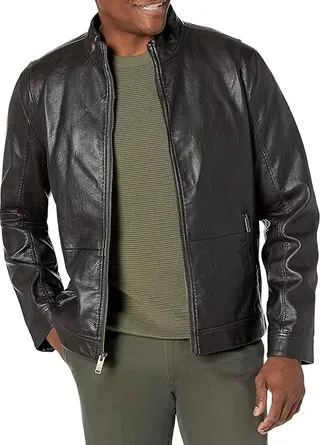 Dockers Men's The Dylan Faux Leather Racer Jacket (Dark Brown) Men's Jacket