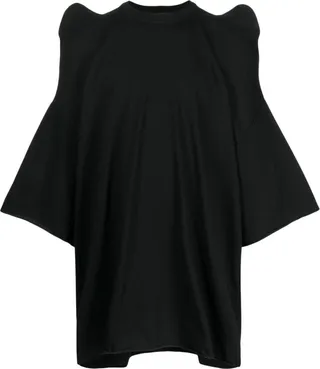shoulder-pad gathered cotton T-shirt
