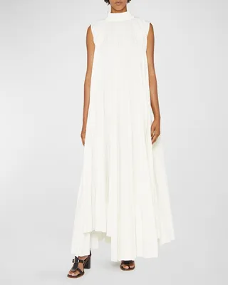Pleated Asymmetric Maxi Dress