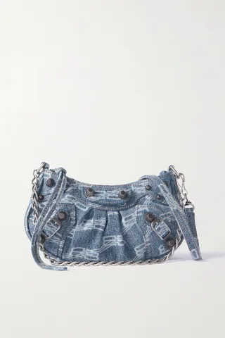 Balenciaga - Le Cagole Mini Studded Printed Denim Shoulder Bag - Blue