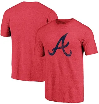Men's Heathered Red Atlanta Braves Weathered Official Logo Tri-Blend T-shirt
