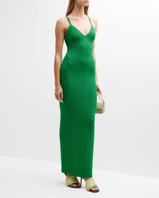 Daylann Crisscross Metallic Knit Maxi Dress