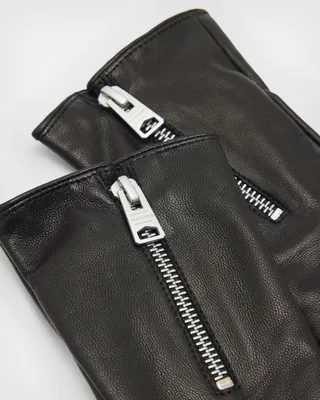 Sara Zip Leather Gloves - Black