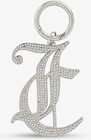 Shiny Silver Logo Rhinestone-embellished Keyring