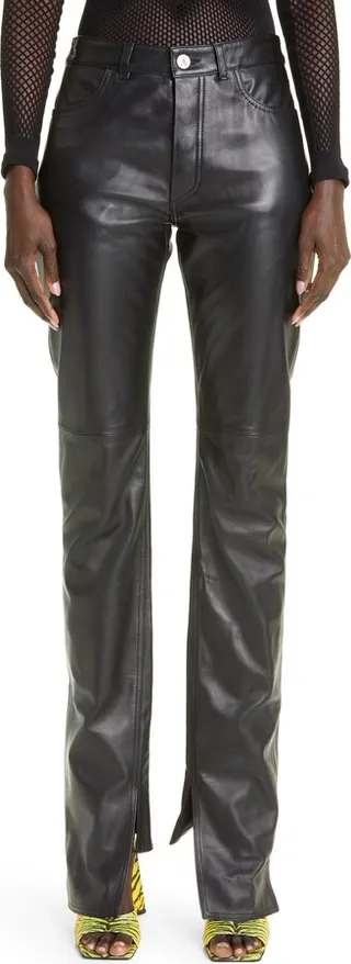 High Waist Slit Leg Lambskin Leather Pants