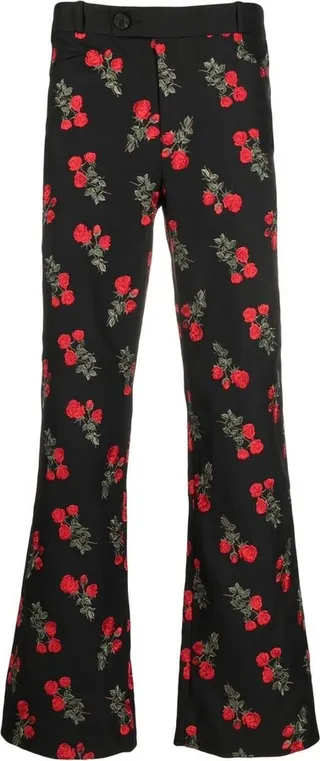 Rose-Print Straight-Leg Trousers