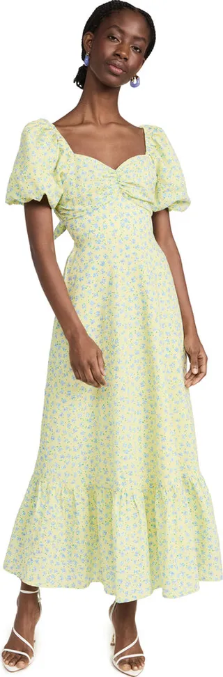 English Factory Floral Back Tiered Midi Dress