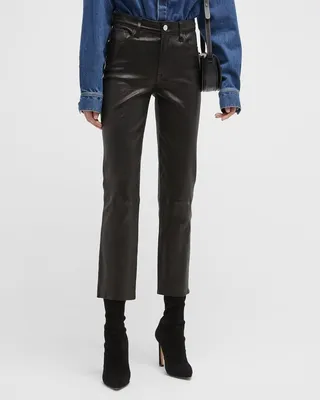 Le High Straight Cropped Slim Straight Leather Pants