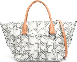 Grey Basketweave Print Canvas Tote Bag
