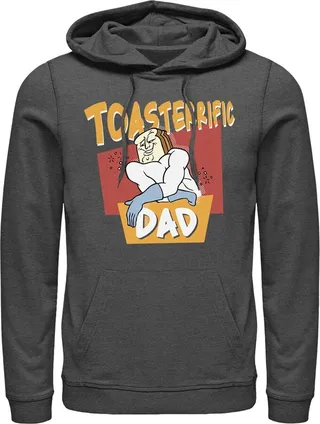 Men's The Ren & Stimpy Show Powdered Toast Man Toasterrific Dad Pull Over Hoodie - Charcoal Heather - Large