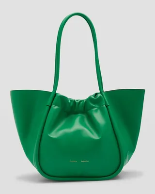 Large Ruched Smooth Leather Tote Bag