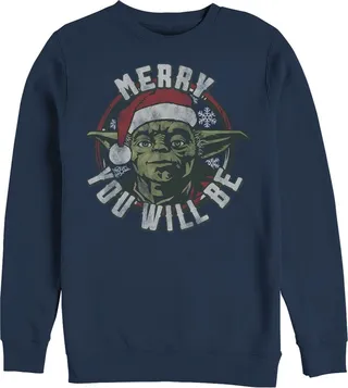 Men's Star Wars Christmas Yoda Merry You Will Be Sweatshirt - Navy Blue - Small