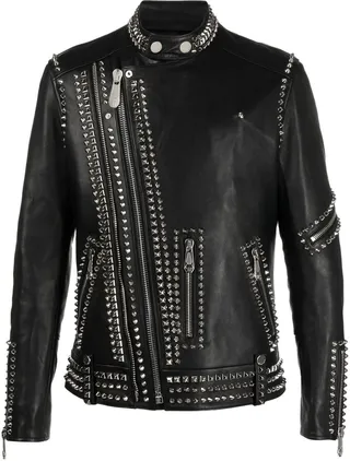 Rockstud-embellished leather biker jacket