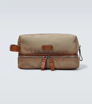 Leather-trimmed canvas washbag