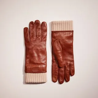 Restored Leather Knit Cuff Mixed Gloves
