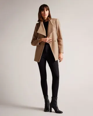 Short Wool Wrap Coat in Natural