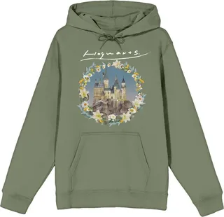 Harry Potter Hogwarts Castle Floral Art Long Sleeve Olive Adult Sweatshirt-Large