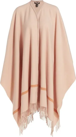 Leather-Trimmed Cashmere Cape