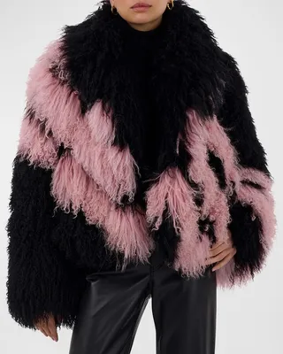 Chevron Mongolian Lamb Shearling Crop Jacket