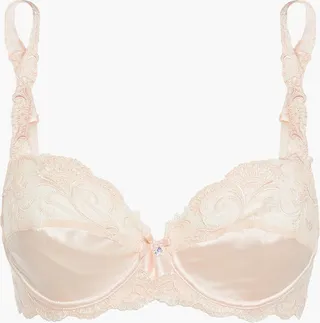 Embellished lace-trimmed satin balconette bra