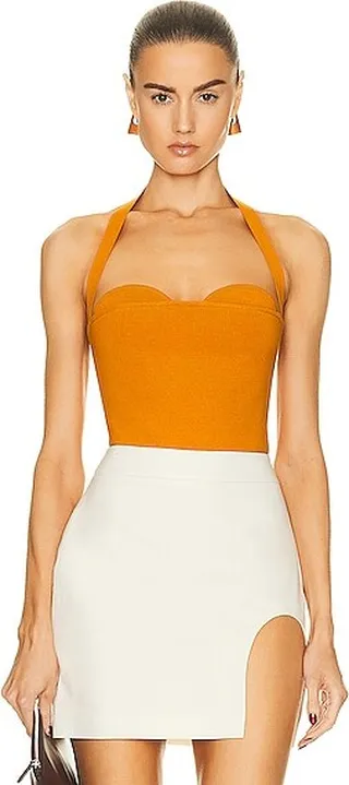 Zeynep Arcay Knit Halter Bodysuit in Mustard