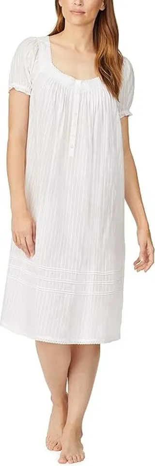 Eileen West 42 Cotton Dobby Cap Sleeve Waltz Gown (Solid White) Women's Pajama