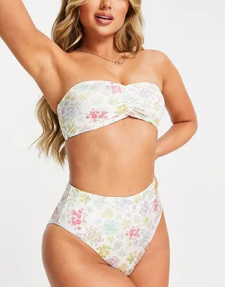 ASOS DESIGN mix and match high leg high waist bikini bottom in ditsy floral print