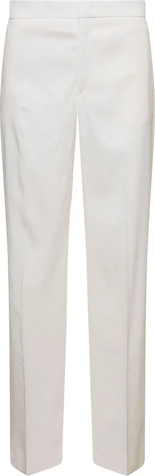White High-waisted Tailored Trousers In Hemp Blend Woman