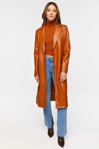 Faux Leather Trench Coat