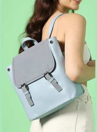 Solid Casual Backpack with Buckle Lock For Women