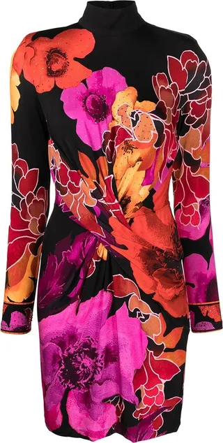 Midnight Poppy cross-front minidress