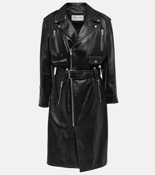 Belted leather coat