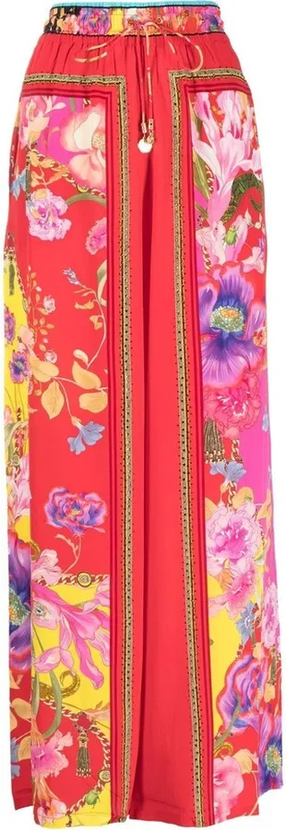Floral-Print Silk Straight Trousers
