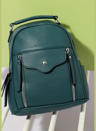 Solid Zip Lock Regular Vegan Leather Backpack For Women