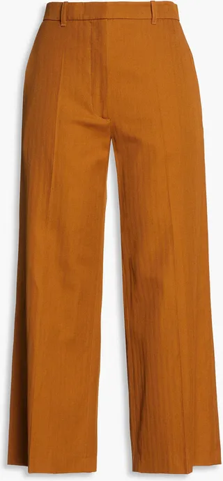 Cropped cotton and linen-blend wide-leg pants