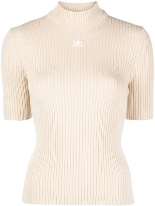 Embroidered Logo Ribbed Knitted Top