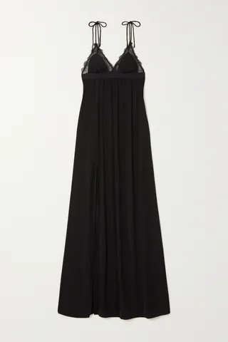 Love Stories - Flemming Lace-trimmed Stretch Recycled-jersey Chemise - Black