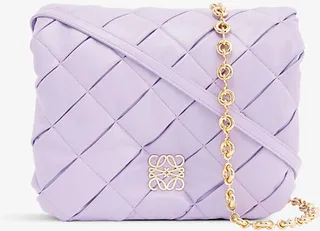 Womens Light Mauve Puffer Goya Pleated Leather Shoulder bag