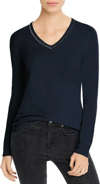 Maglia Womens Cashmere Brass Trim V-Neck Sweater