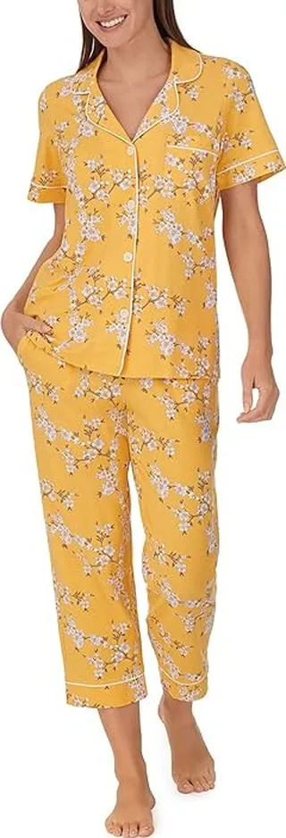 Bedhead PJs Organic Cotton Short Sleeve Cropped PJ Set (Marigold Blossom) Women's Pajama Sets