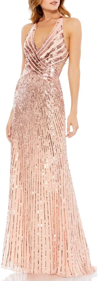 Sleeveless Faux Wrap Sequin Embellished Cut Out Back
