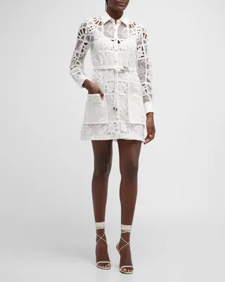 Tali Belted Cutwork Lace Mini Dress