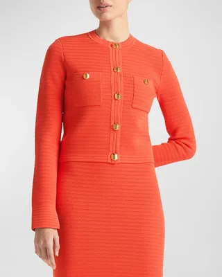 Front-Pockets Racking Stitch Knit Jacket
