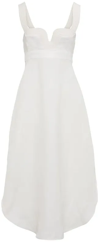 Piped asymmetric midi dress