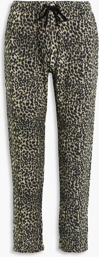 Cropped leopard-print French terry track pants