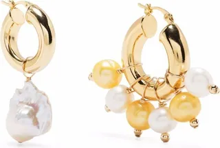 Asymmetric Pearl Embellished Hoop Earrings