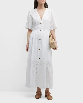 Openwork Button-Down Poplin Shirtdress