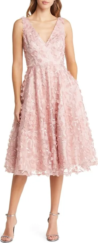 3D Appliqué Fit & Flare Cocktail Dress