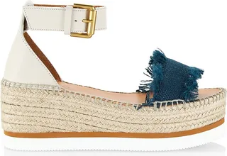 Glyn Two-Tone Leather & Fabric Platform Espadrilles